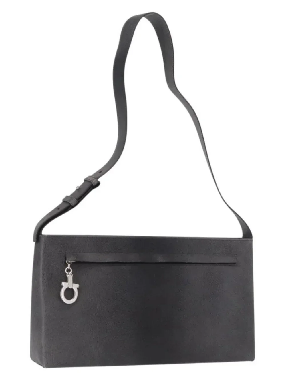 Salvatore Ferragamo Gancini Shoulder Bag Leather Gray Silver Auth hk3307